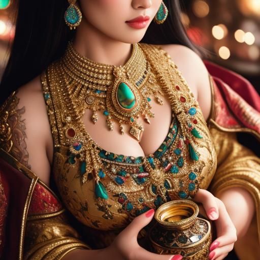 Ornate Bejeweled Clay Pottery: Hyperdetailed Eccentric Art