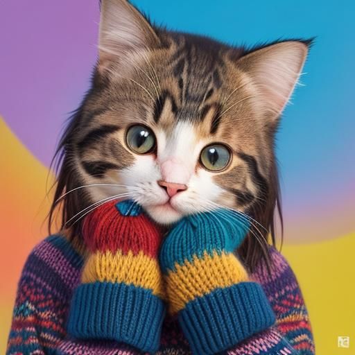 Abstract Cat with Mittens in Complementary Colors