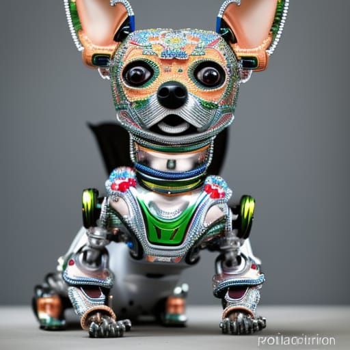 Robotic Chihuahua: Intricate Metallic Sci-Fi Photograph