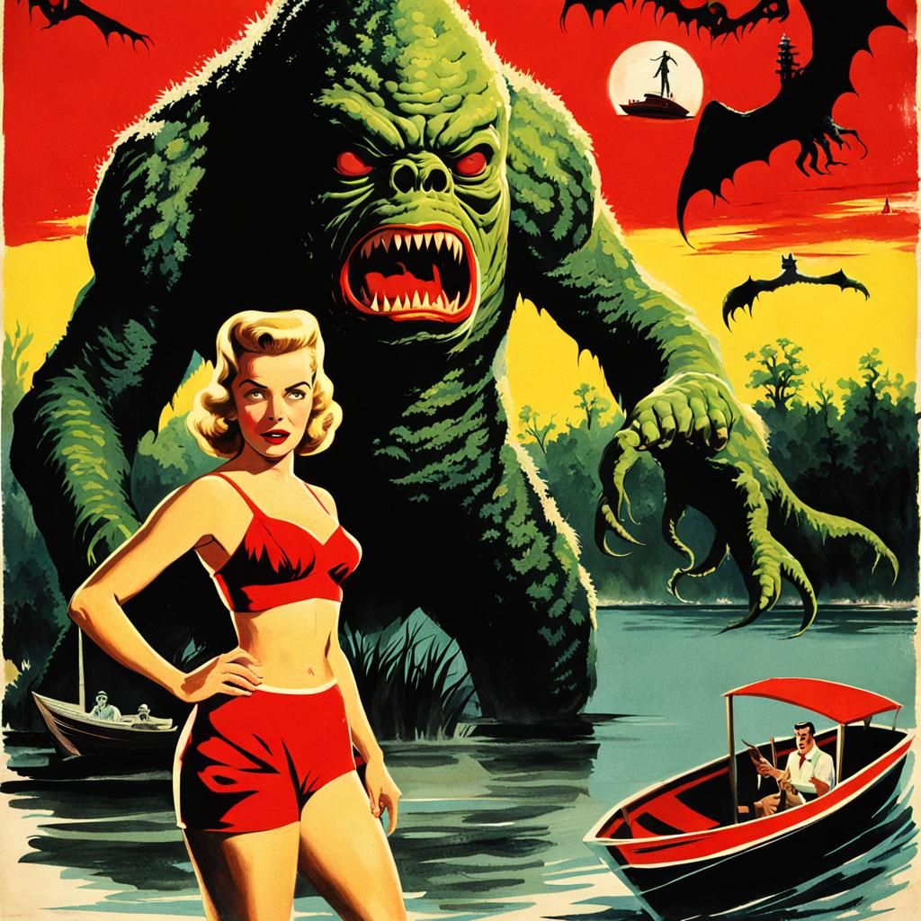 1950s Horror Poster: Swamp Monster Attack