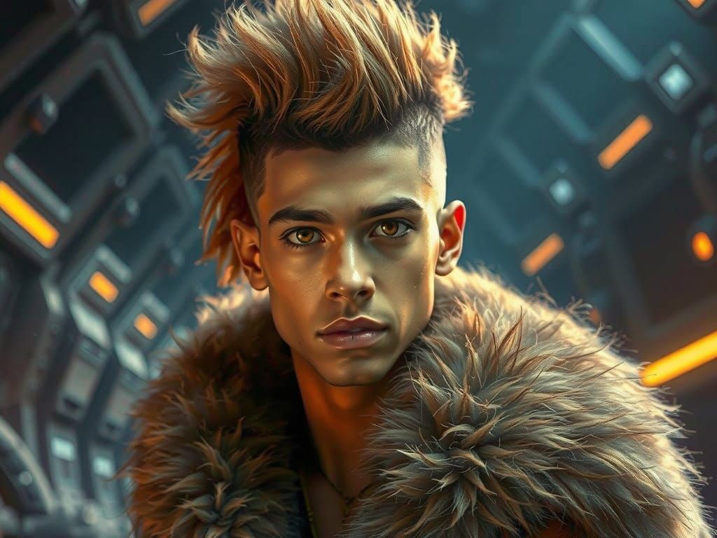 Galactic Warrior with Luxurious Wolf Fur Cloak