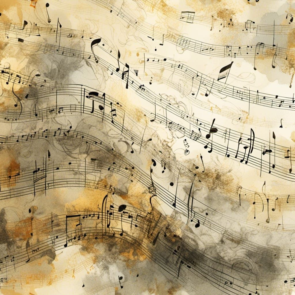 Baroque Watercolor: Music Notes in Concert Hall
