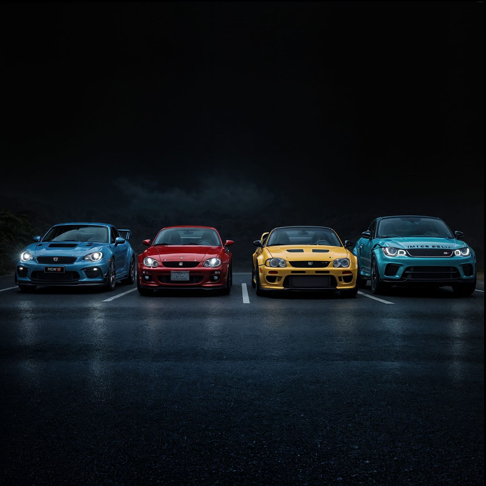 High-Performance Cars in Dramatic, Atmospheric Setting