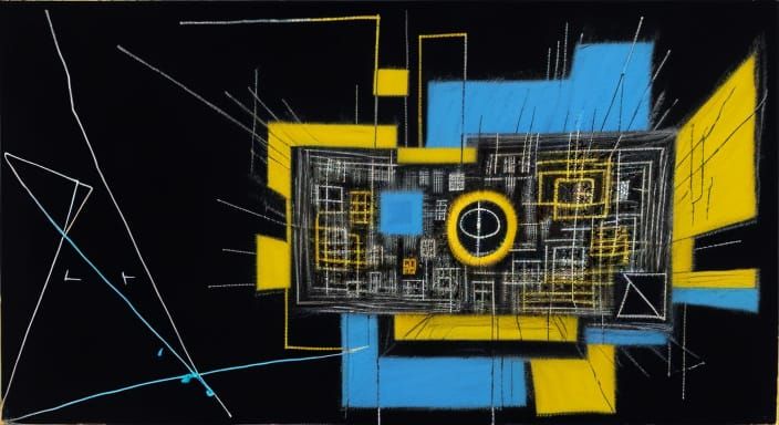 Neo-Expressionist Flying Lightbulb Over River on Motherboard