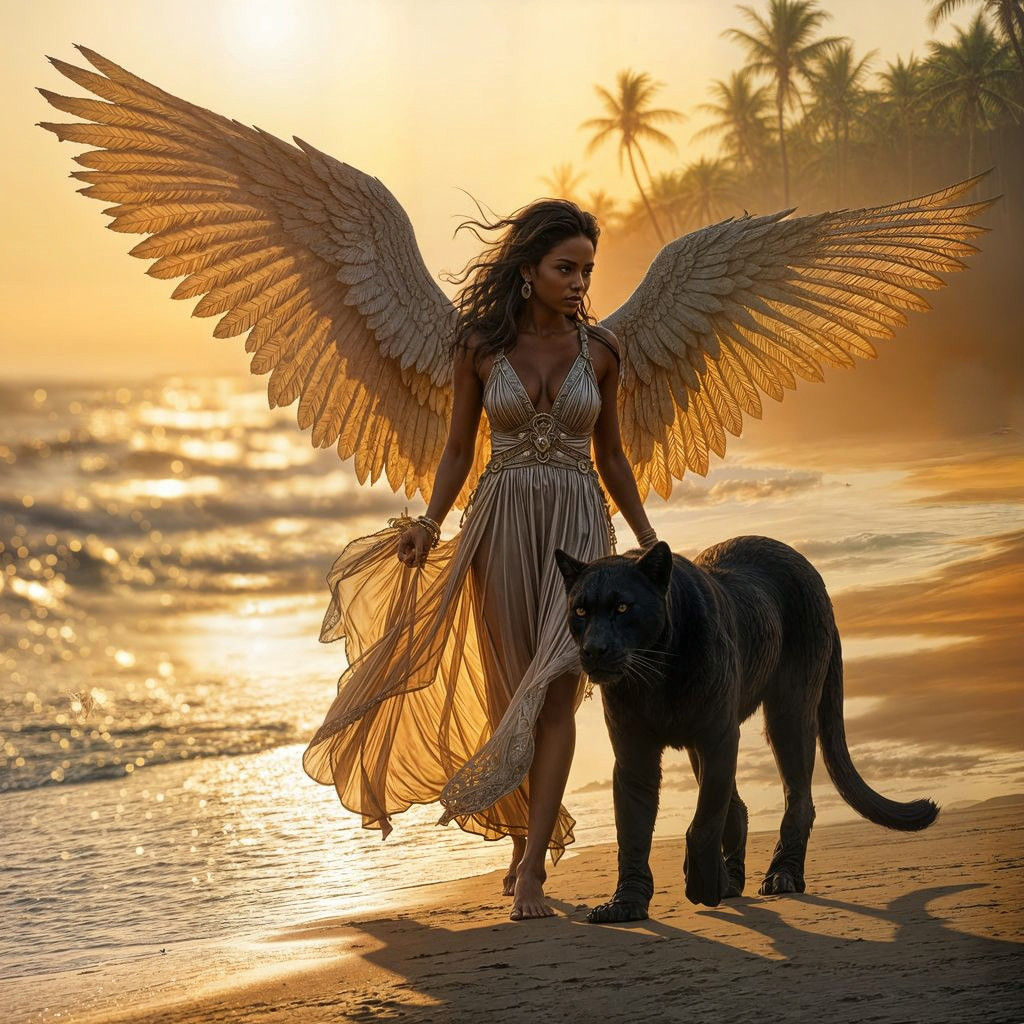 Archangel Ariel and Black Panther on Goa Beach