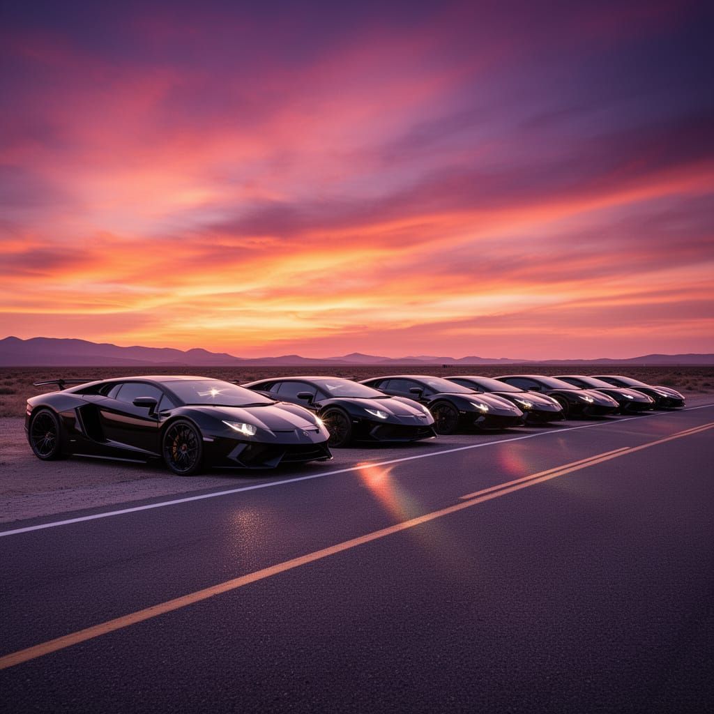 Black Lamborghini Supercars at Desert Dusk
