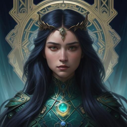 Fantasy Woman with Mystical Runes in Cinematic Style