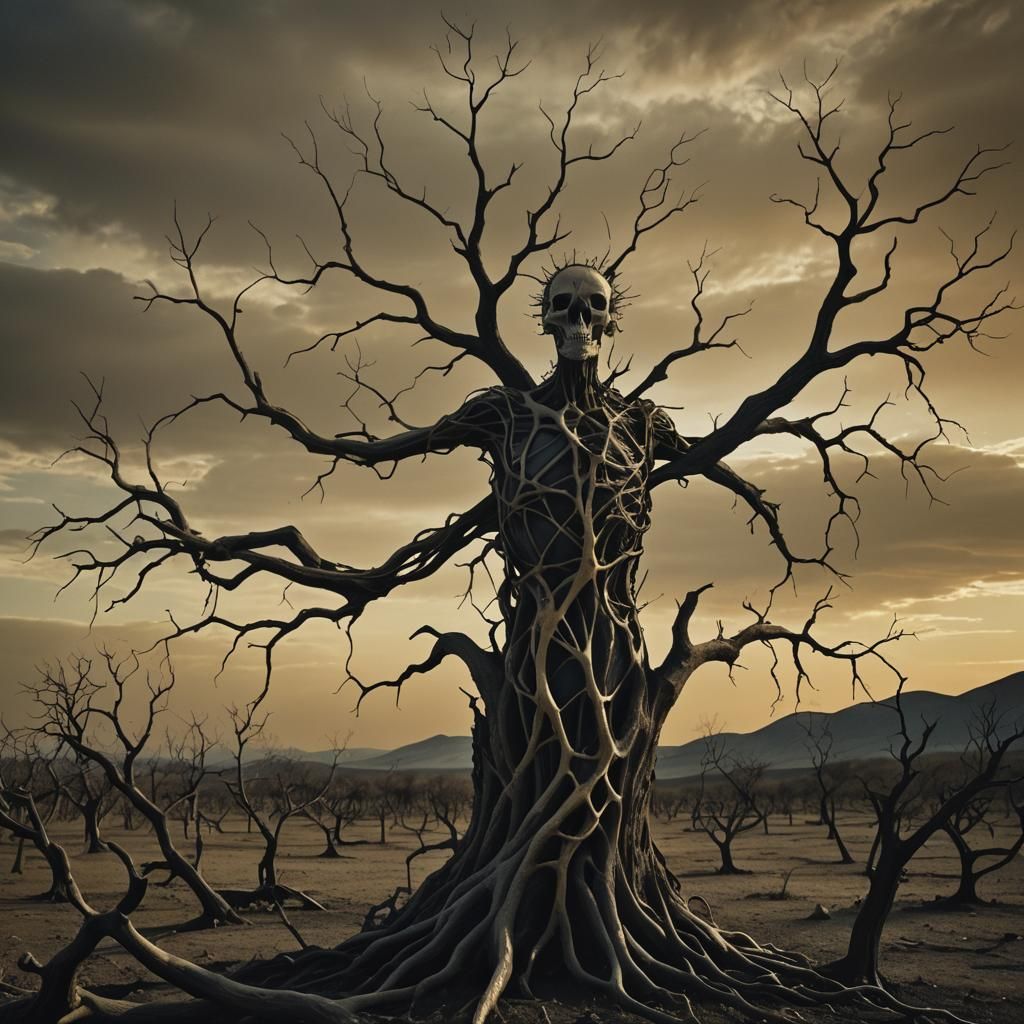 Surreal Figure in Dark Landscape, Salvador Dali Style