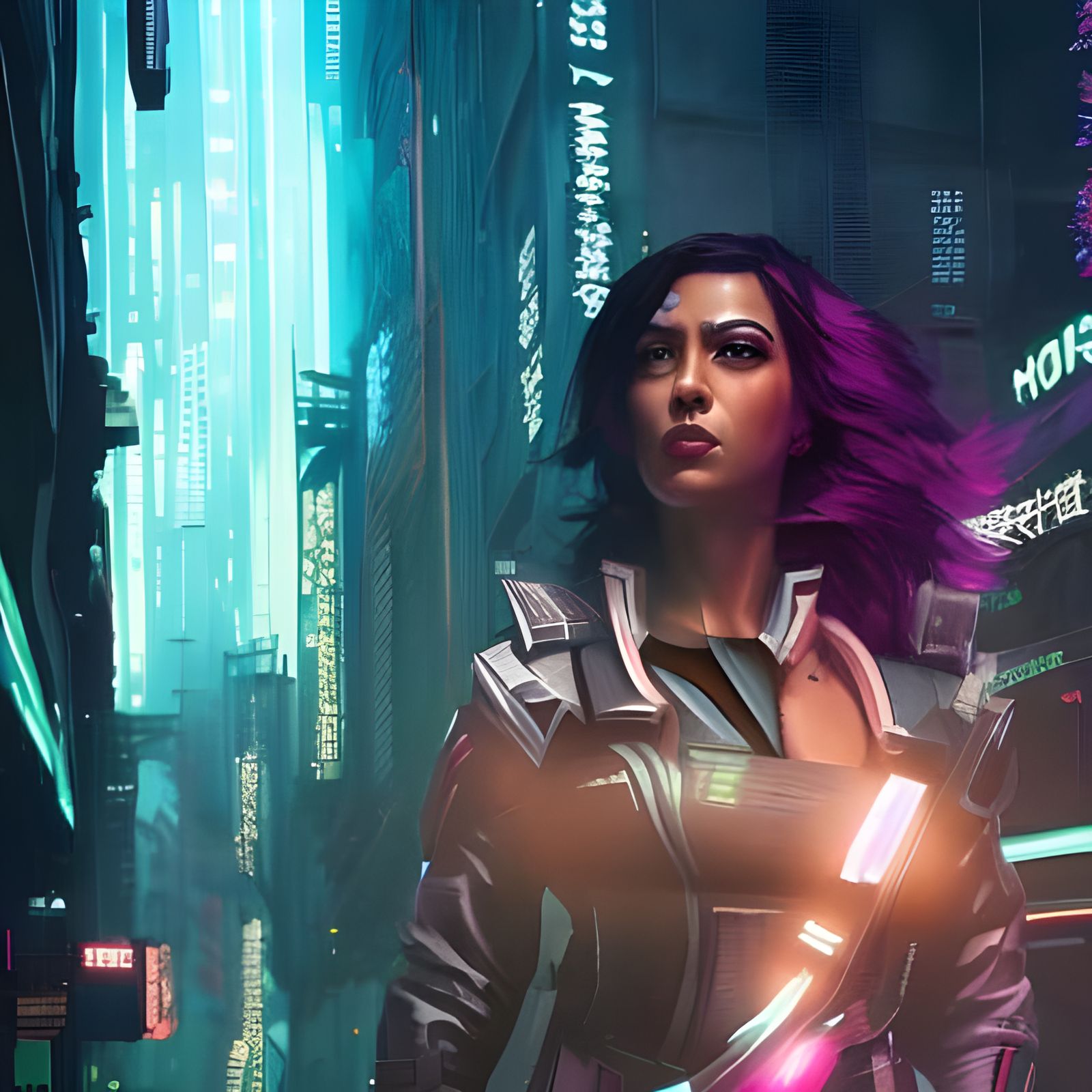 Cyberpunk Detective Portrait in Neon Cityscape