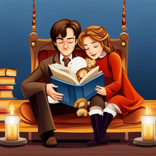 Hyperrealistic Hermione and Remus Reading Together