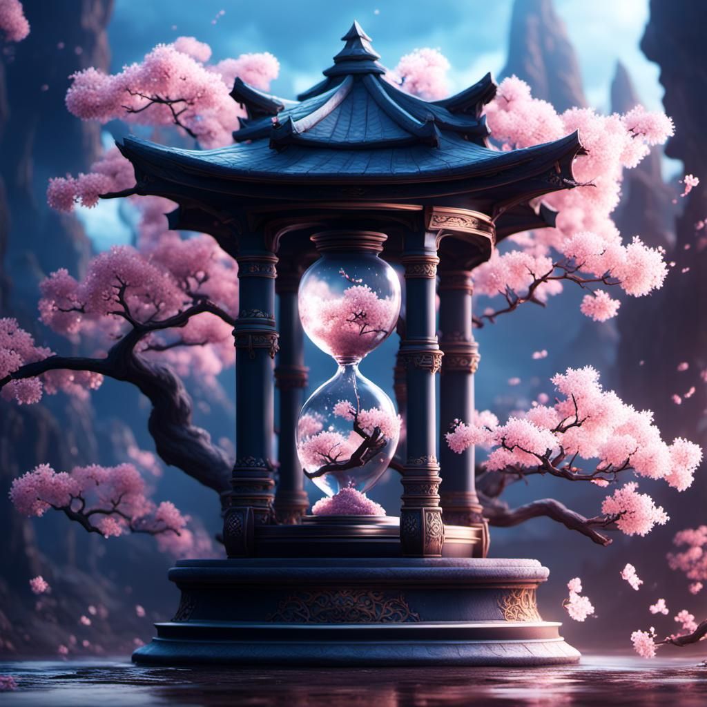 Fantastical Sakura Hourglass in Detailed Matte Painting