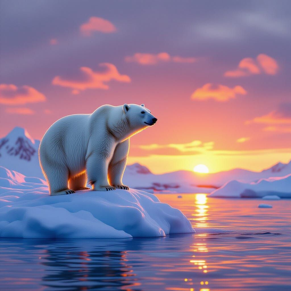 Polar Bear on Iceberg in Digital Painting Style