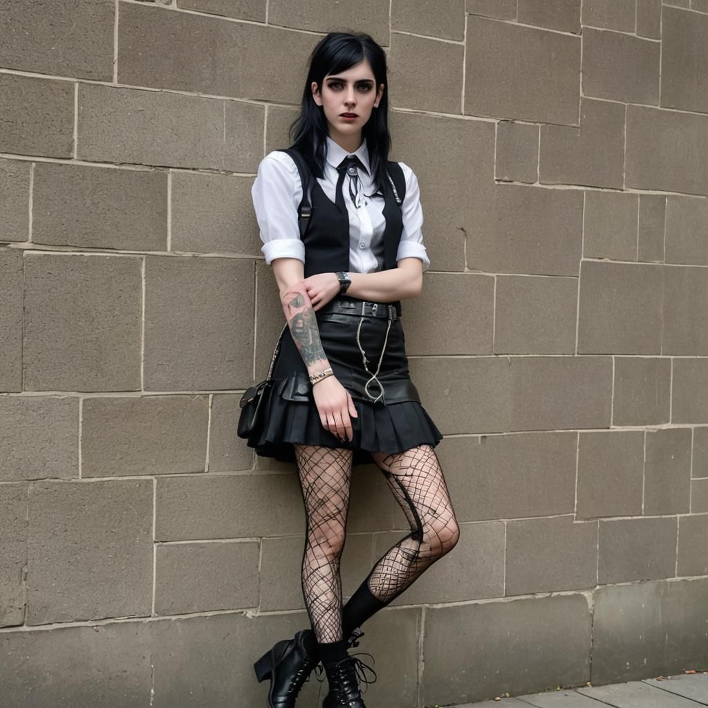 Goth Punk St. Trinian's Figure in Fishnets