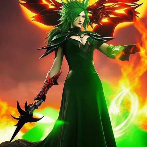 Rydia Summons Dragon: Dark Fantasy Art