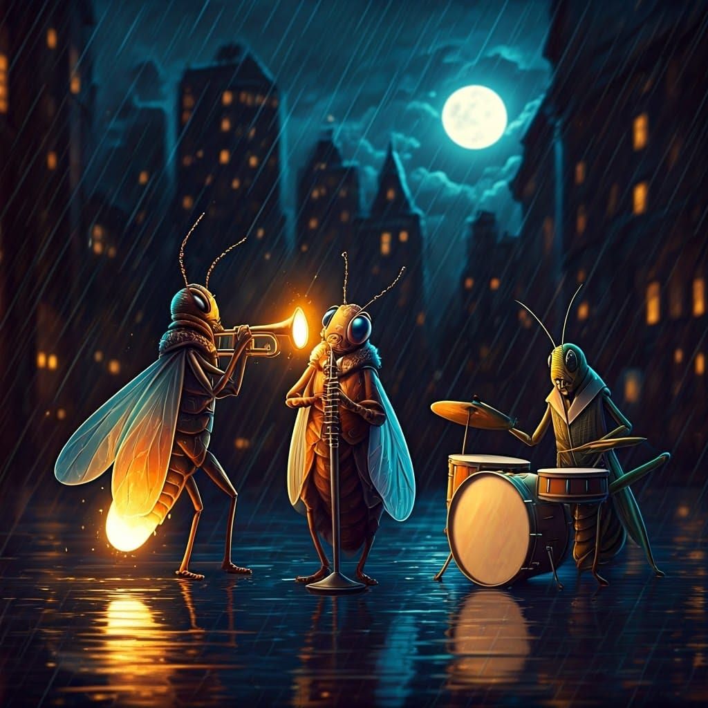 Insect Jazz Band in a 1920s Cityscape