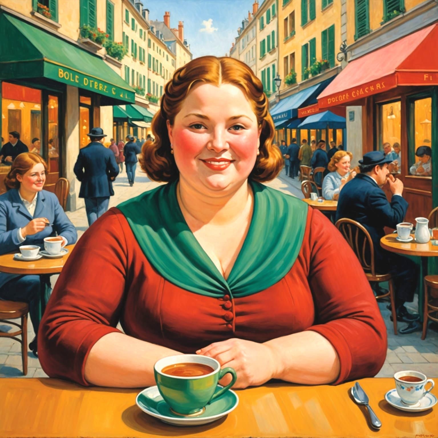 Cheerful Woman with Rosy Cheeks in Botero Style