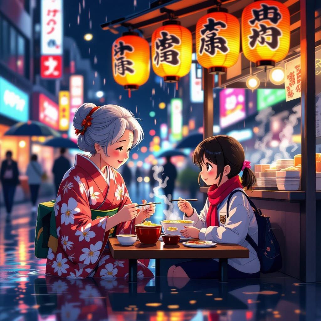 Heartwarming Anime Scene: Grandma and Granddaughter Share Ra...