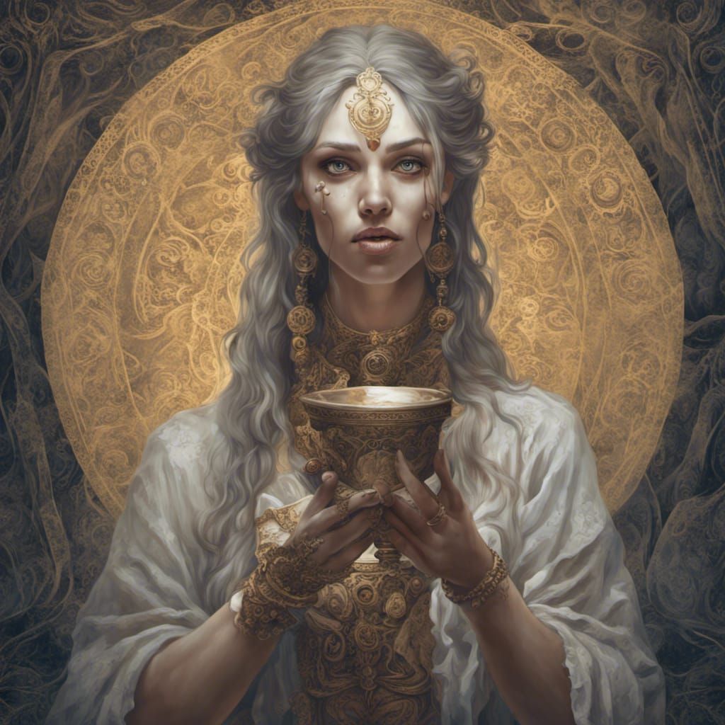 Woman Drinks From Goblet in Ritualistic Scene