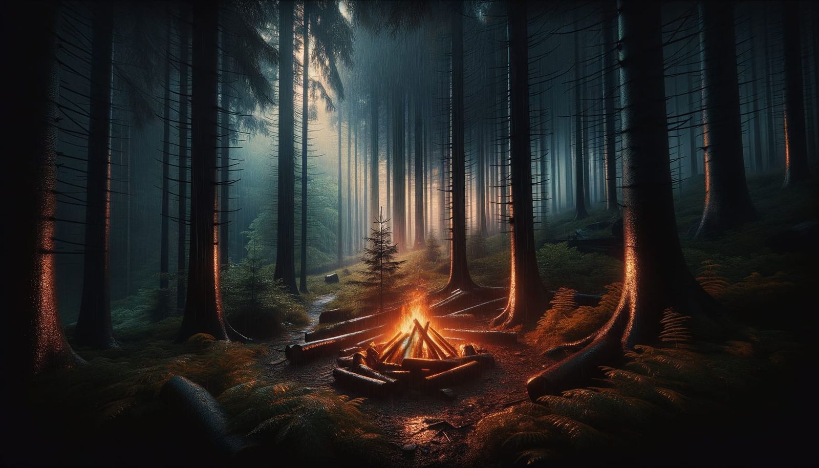 Tranquil Campfire Scene in Dark Forest