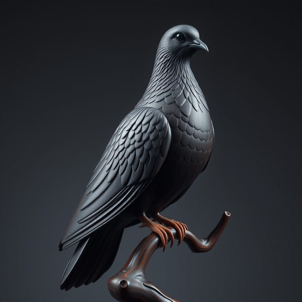Elegant Ebony Pigeon Sculpture in Detailed Fantasy Art Style