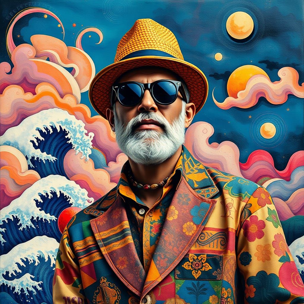 Eclectic Man in Abstract Collage