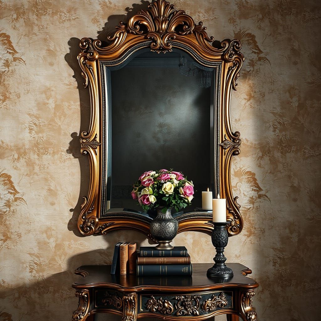 Baroque Mirror with Goldleaf Crown-Molding