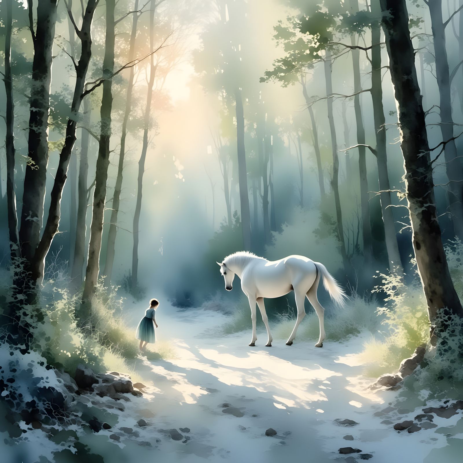 White Horse in Winter Forest, Turner Style