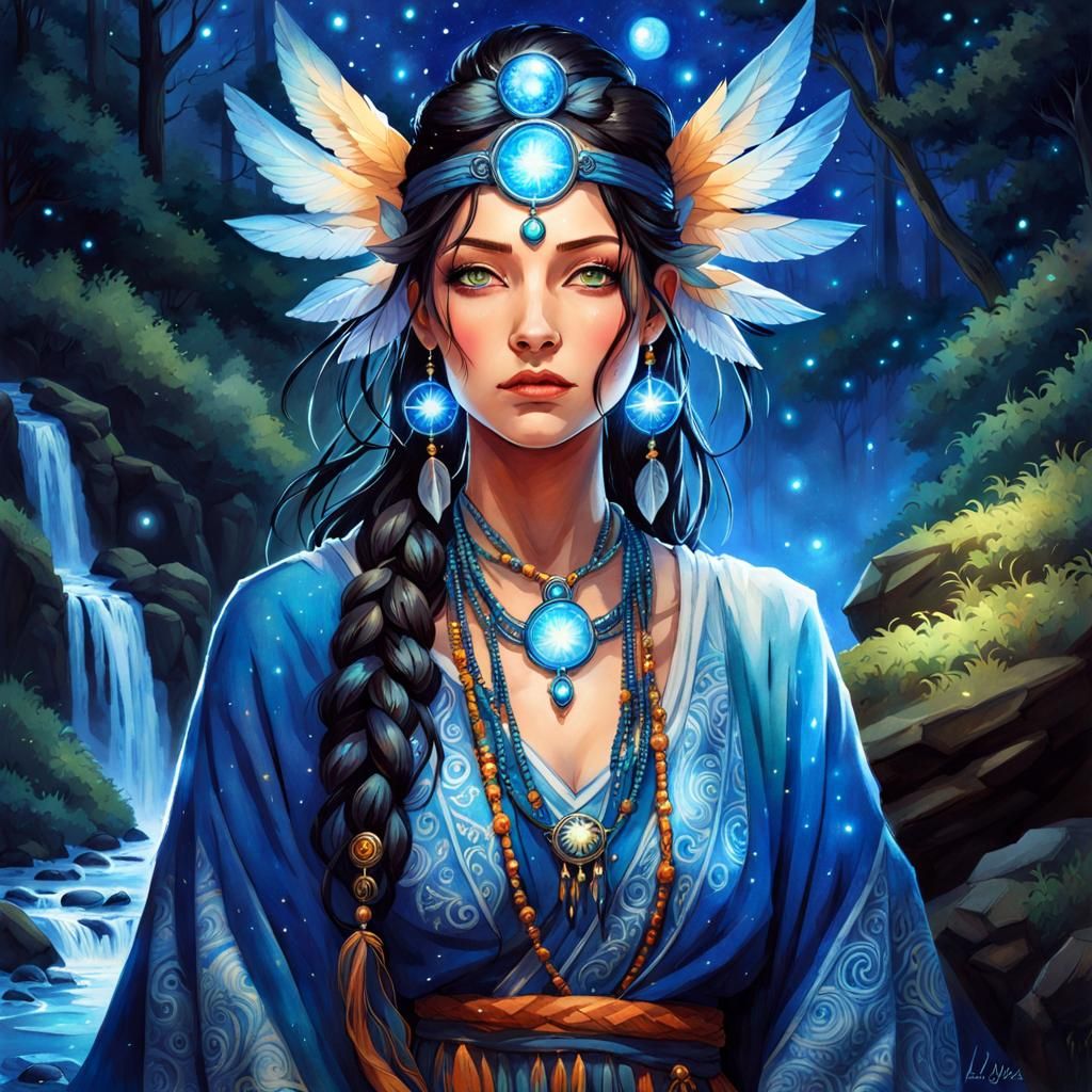 Magical Shaman Woman in Watercolor Style