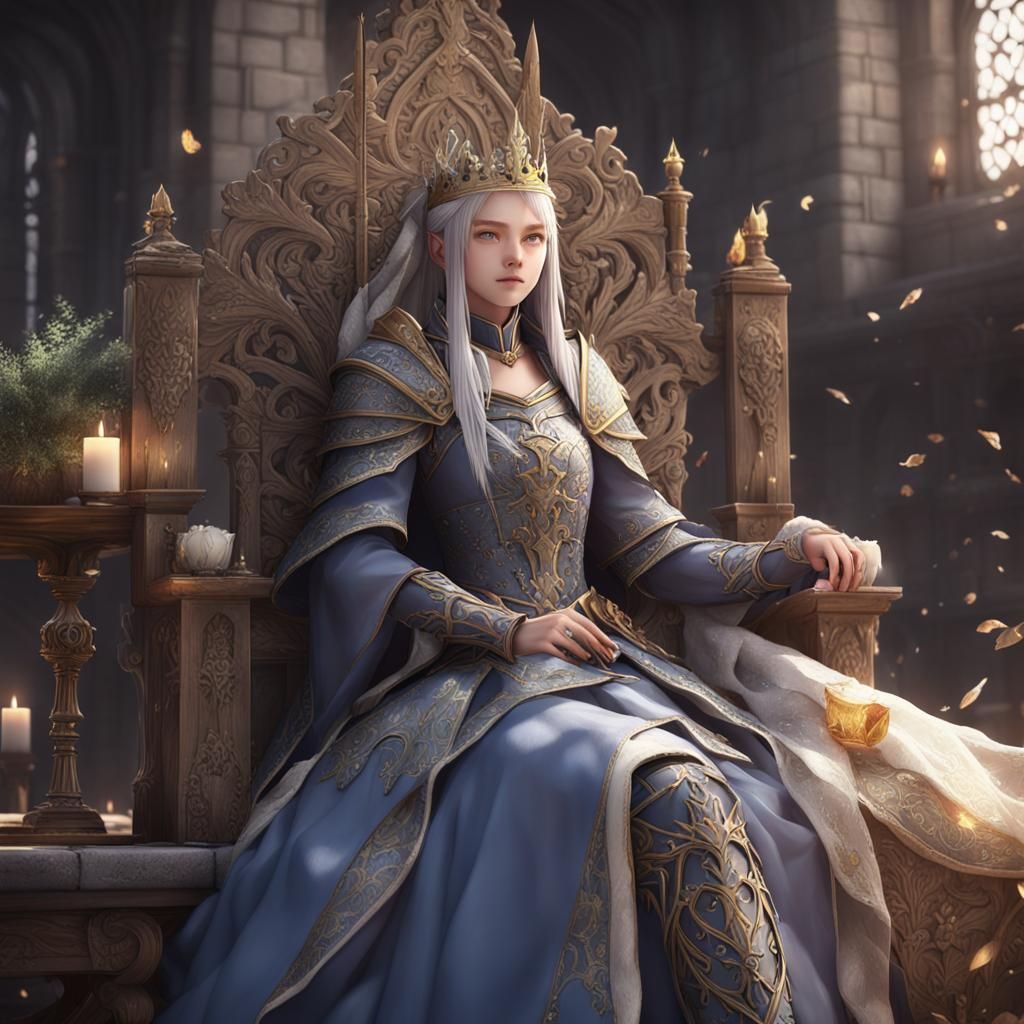 Medieval Princess on Throne in 3D Anime Style