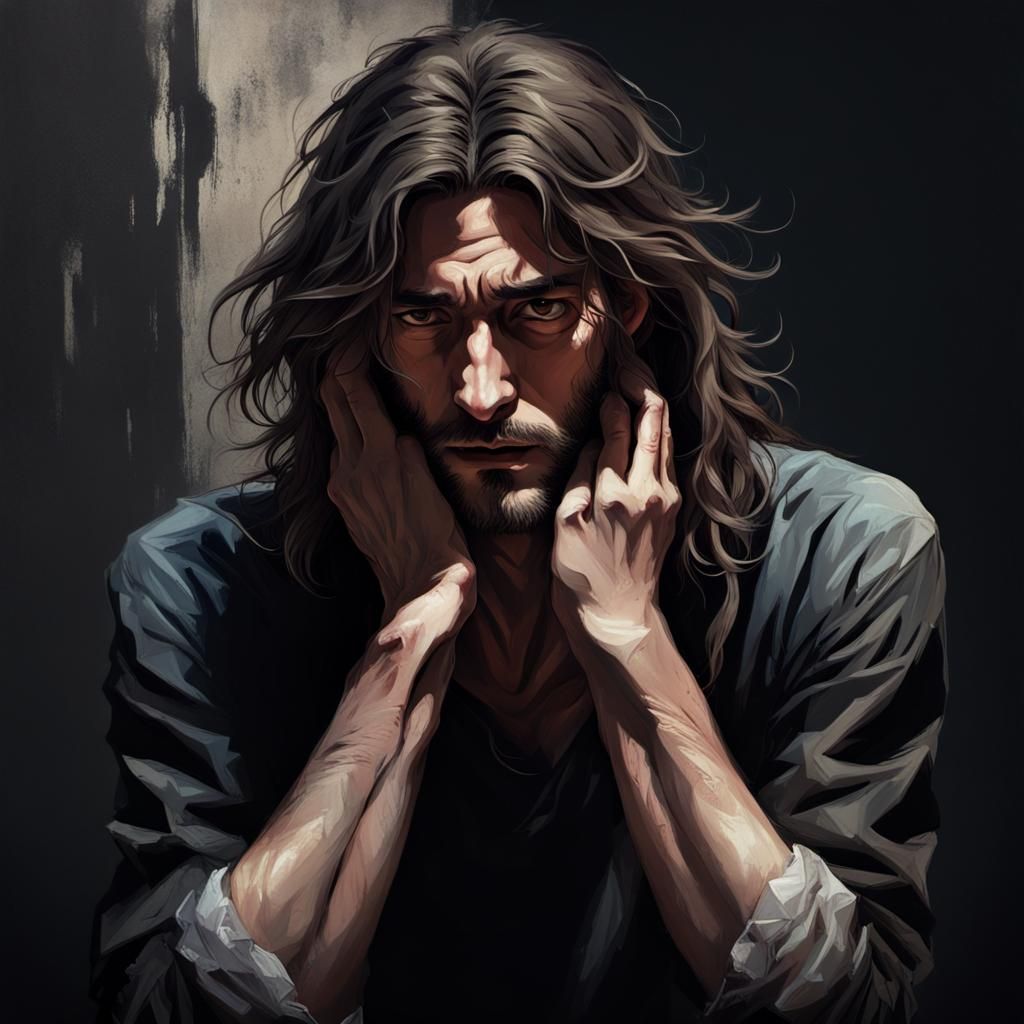 Melancholic Man in Despair, Splash Art Style