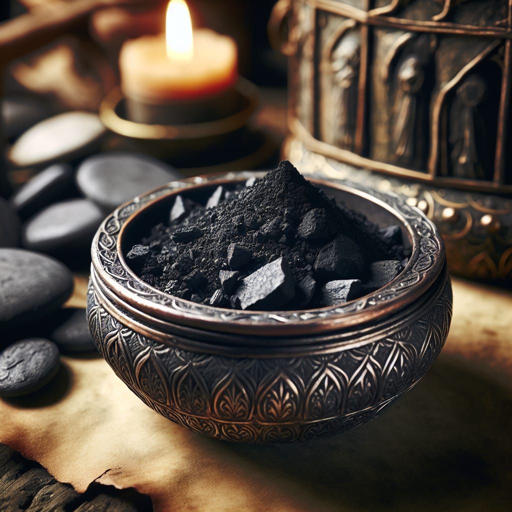 Medieval Coal Powder Cosmetic in Ornate Vat