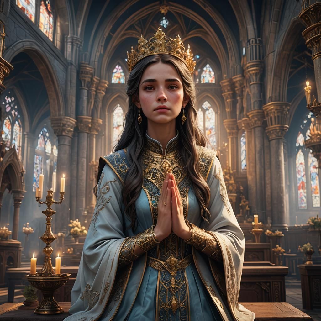 Christian Princess Praying: Detailed Matte Painting