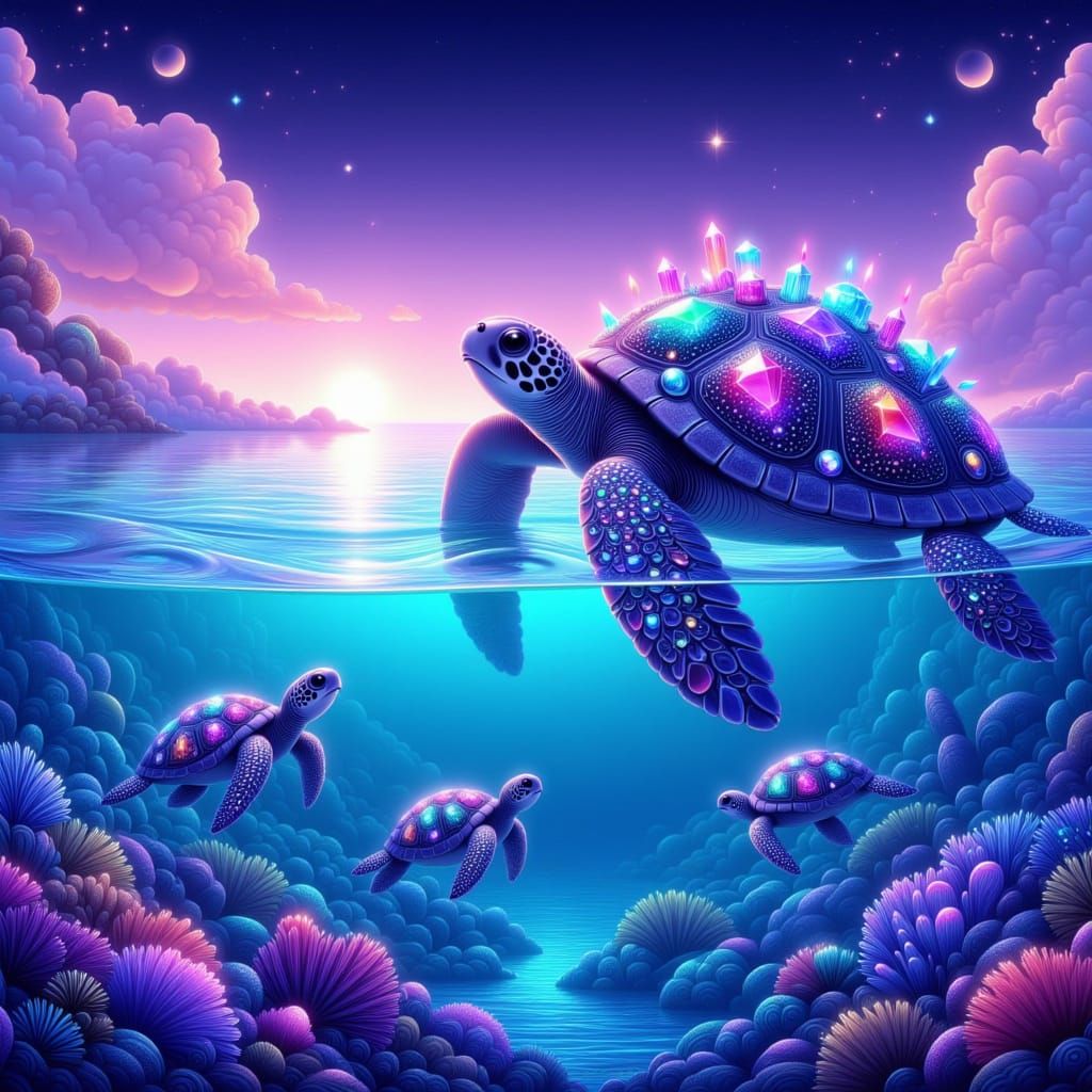 Gemstone Sea Turtle Guides Babies to Bioluminescent Reef