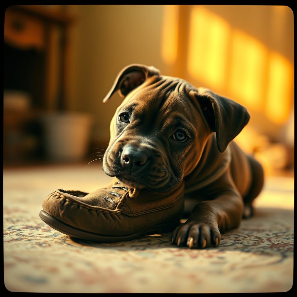 Adorable Pit Bull Puppy in Intimate Golden Hour Setting