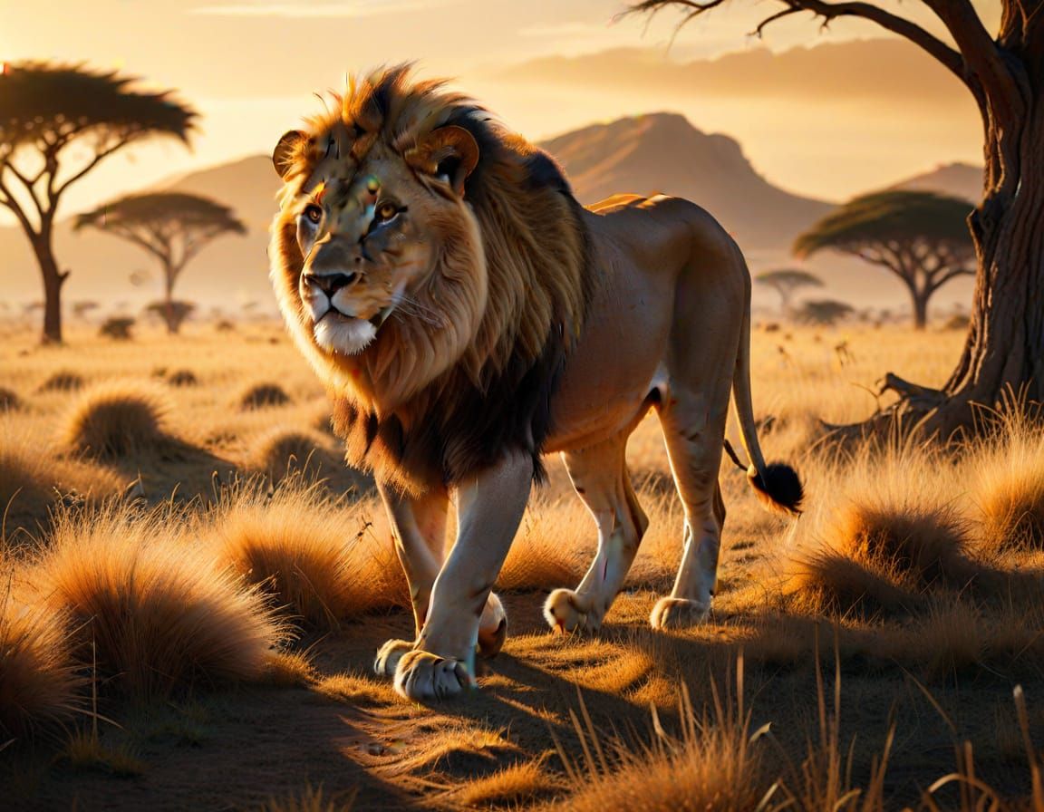 Lion and Gazelle in Vibrant Savannah Landscape