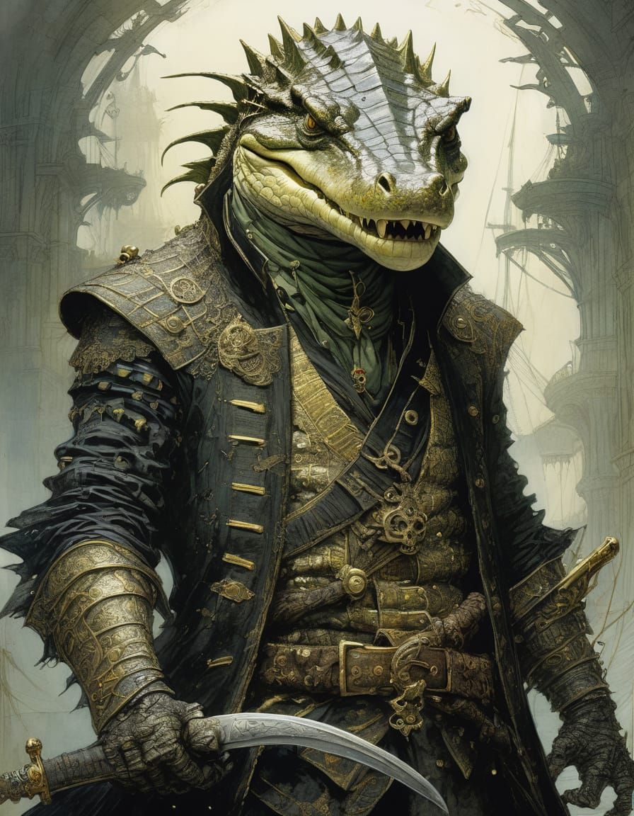 Detailed Pirate Crocodile Illustration