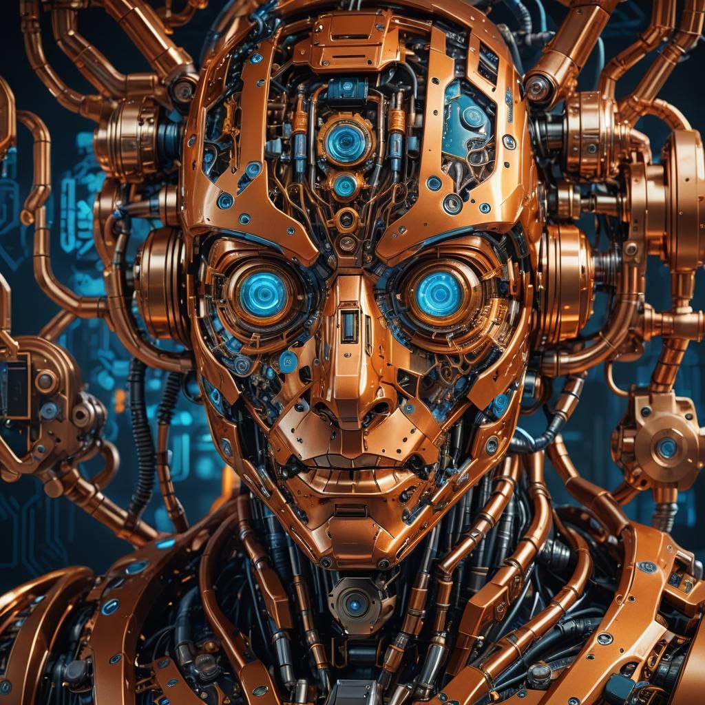 Orange Robot Portrait in Hyperrealism Style