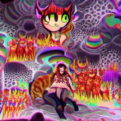 Psychedelic Cat Girl in Hellscape