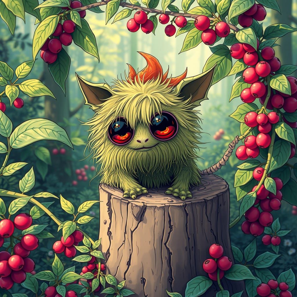 Whimsical Green Monster in Lush Forest