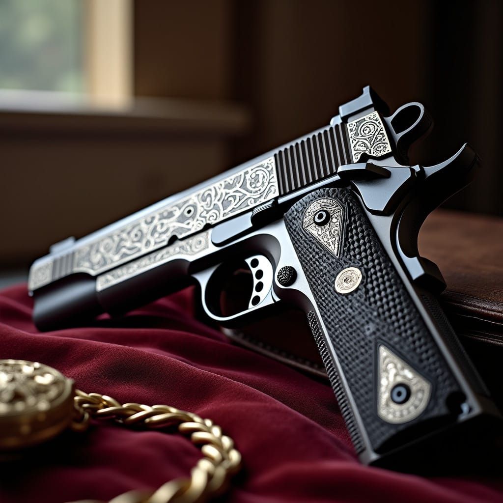 Freemason Colt 1911 Pistol with Art Nouveau Engravings