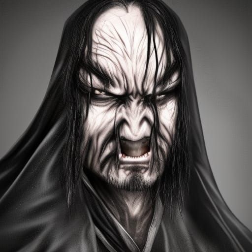 Gloomy Sorcerer Portrait with Bleeding Monster Head