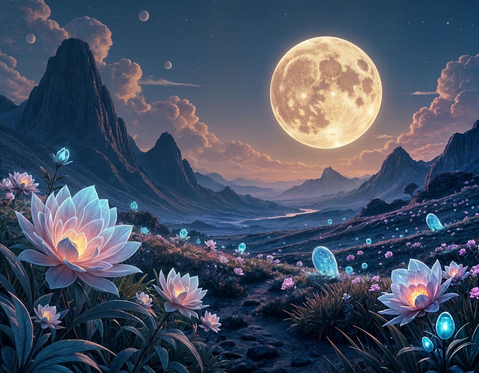 Glowing Flora and Fauna on Alien Planet