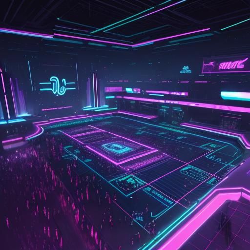 Cyberpunk Dance Floor with Swirling Neon Lights