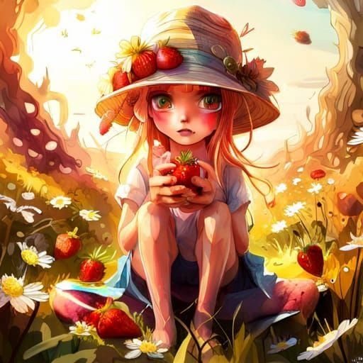 Adorable Strawberry Cartoon in Fantasy Punk Style