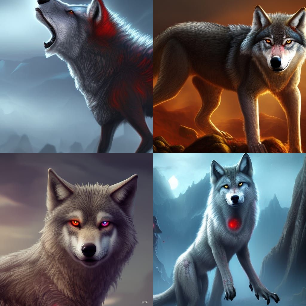 Red-Eyed Female Wolf: Detailed Fantasy Art