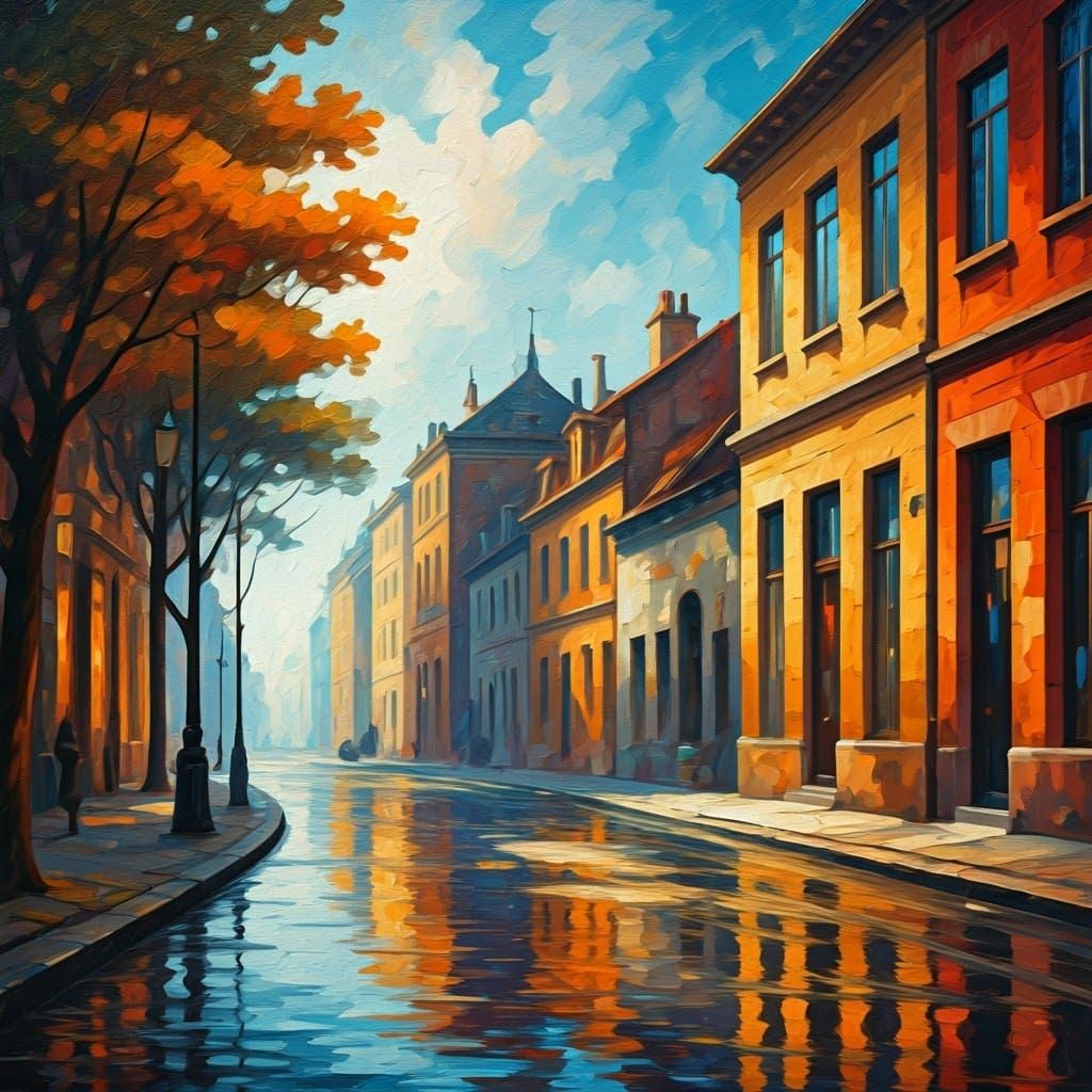 Colorful Cityscape Painting in Afremov Style