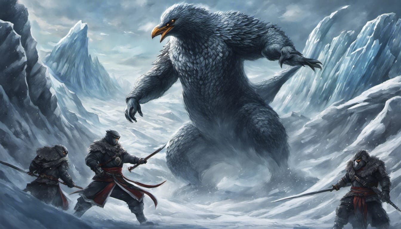 Ninjas fight Penguinzilla