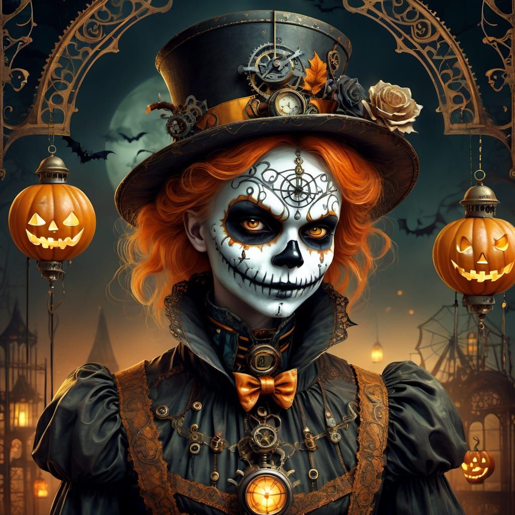 Steampunk Victorian Clown at Night Carnival