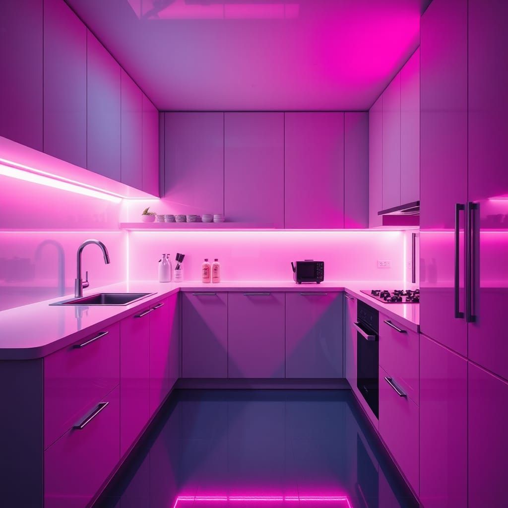 Futuristic Neon Kitchen Design with Magical Lighting