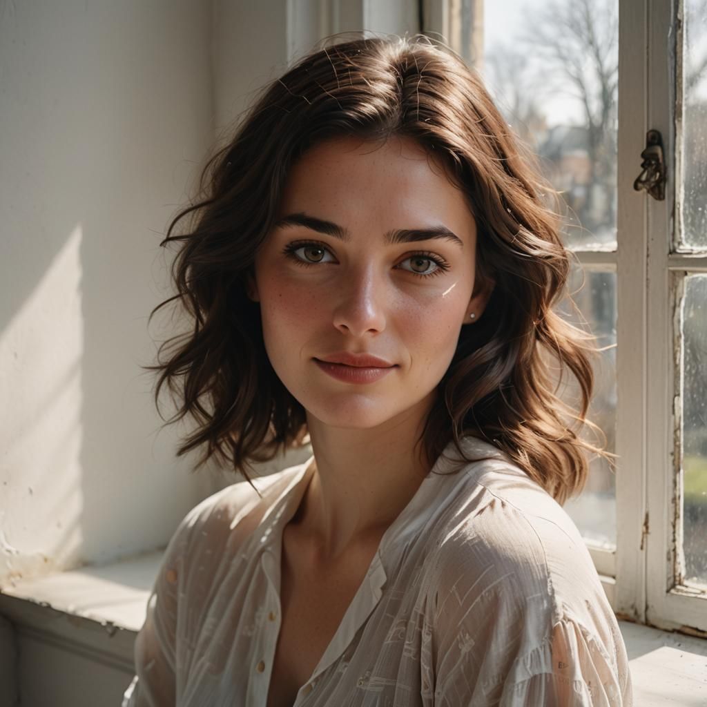 Elegant Portrait of Brunette with Grey Eyes